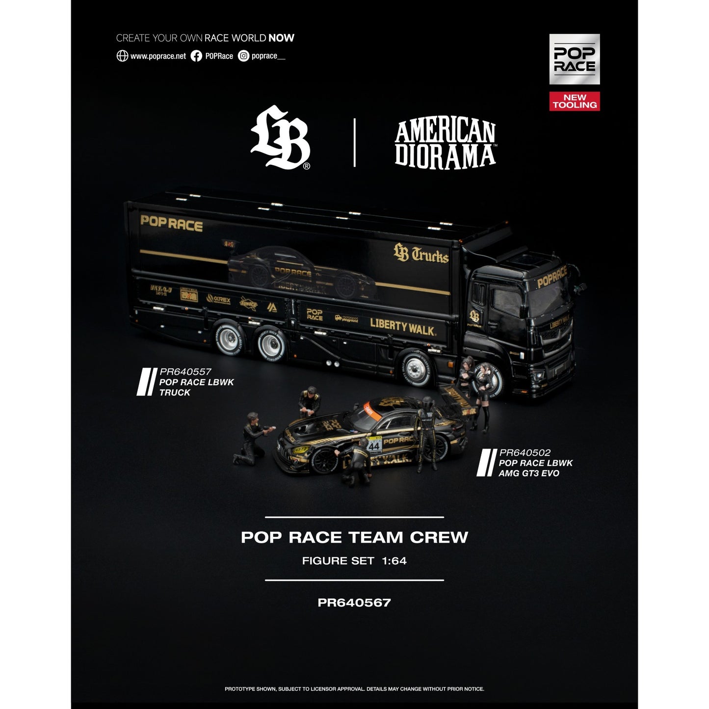 Pop Race - Pre-Order - LBWK Set - Truck, AMG GT3 EVO & Race Crew - PR640502 / PR64557 / PR64567