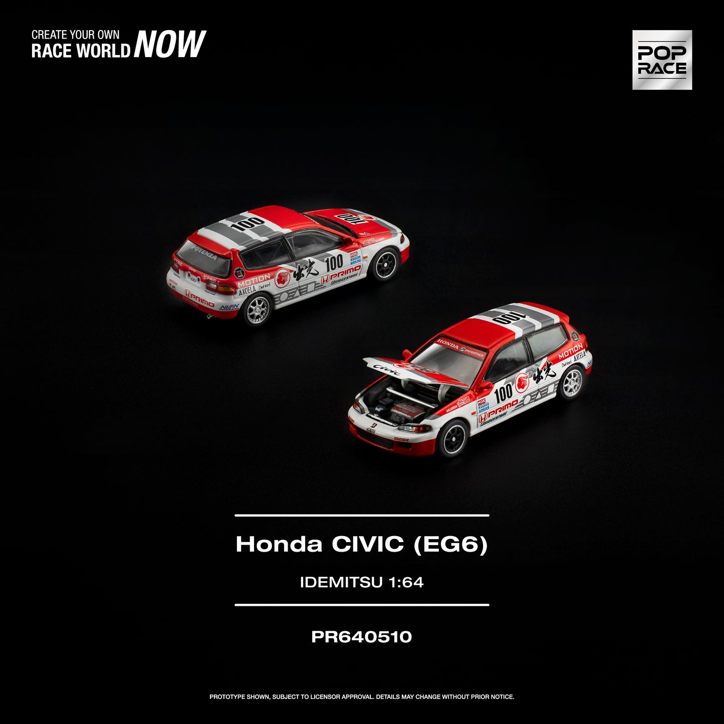 Pop Race - Pre-Order - Honda Civic (EG6) Idemitsu Motion Infinite, white/red - PR64510