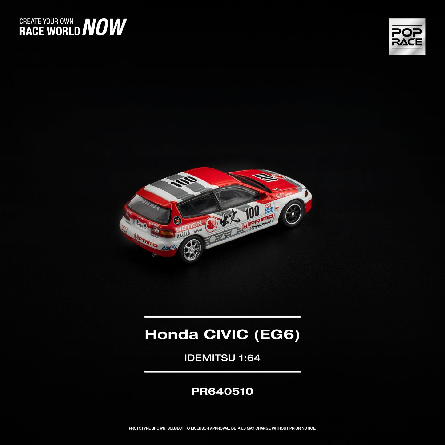 Pop Race - Pre-Order - Honda Civic (EG6) Idemitsu Motion Infinite, white/red - PR64510