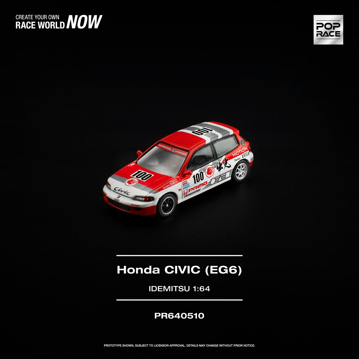 Pop Race - Pre-Order - Honda Civic (EG6) Idemitsu Motion Infinite, white/red - PR64510