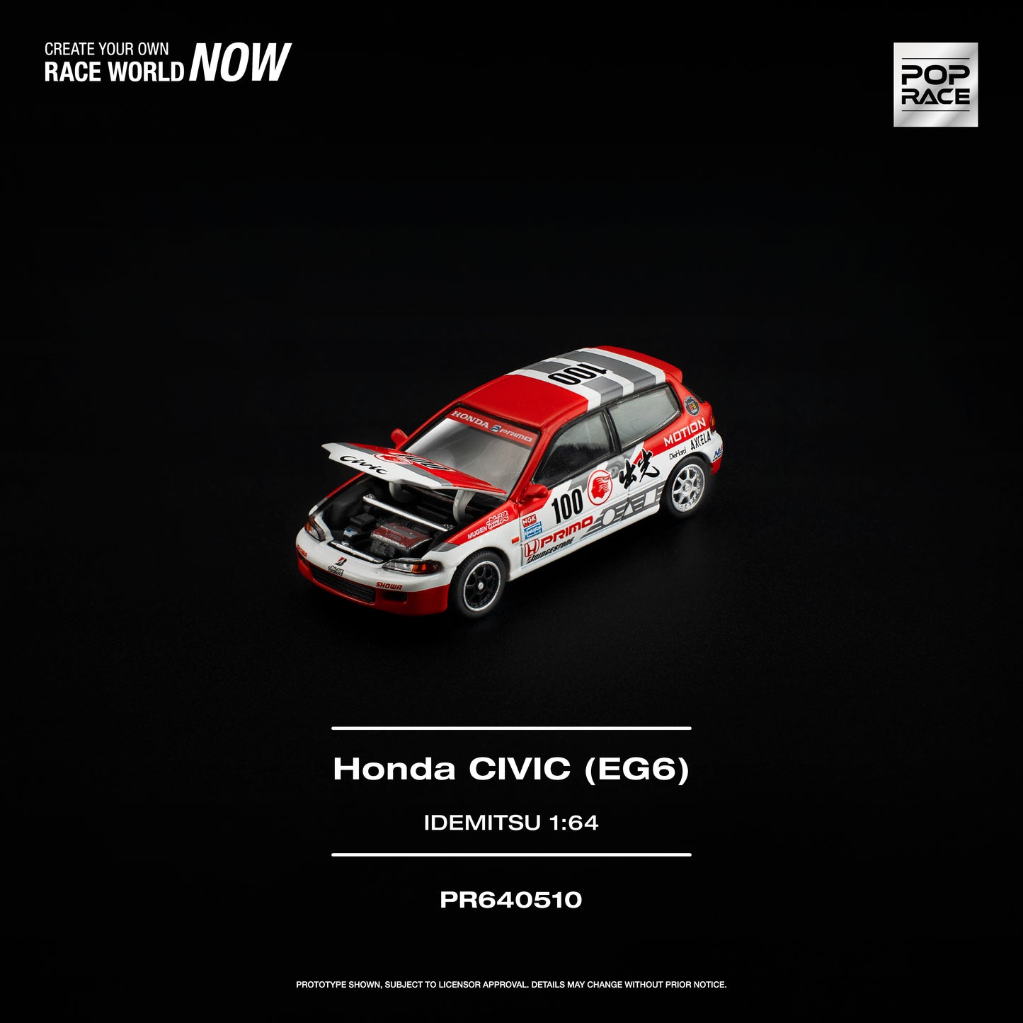 Pop Race - Pre-Order - Honda Civic (EG6) Idemitsu Motion Infinite, white/red - PR64510