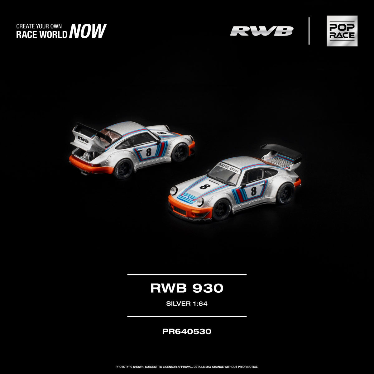 Pop Race - Pre-Order - RWB 930, silver - PR640530