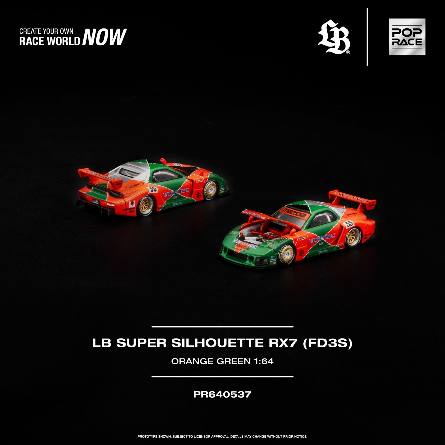 Pop Race - Pre-Order - LB Super Silhouette RX7 (FD3S), orange-green - PR640537