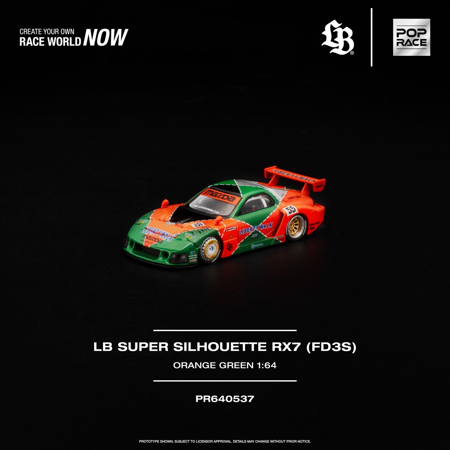Pop Race - Pre-Order - LB Super Silhouette RX7 (FD3S), orange-green - PR640537