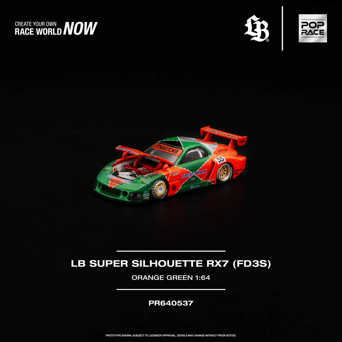 Pop Race - Pre-Order - LB Super Silhouette RX7 (FD3S), orange-green - PR640537