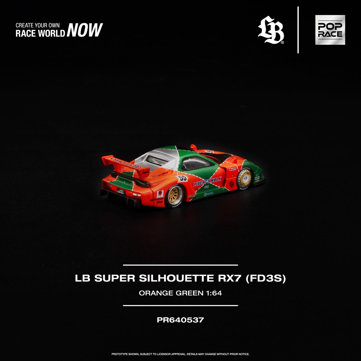 Pop Race - Pre-Order - LB Super Silhouette RX7 (FD3S), orange-green - PR640537