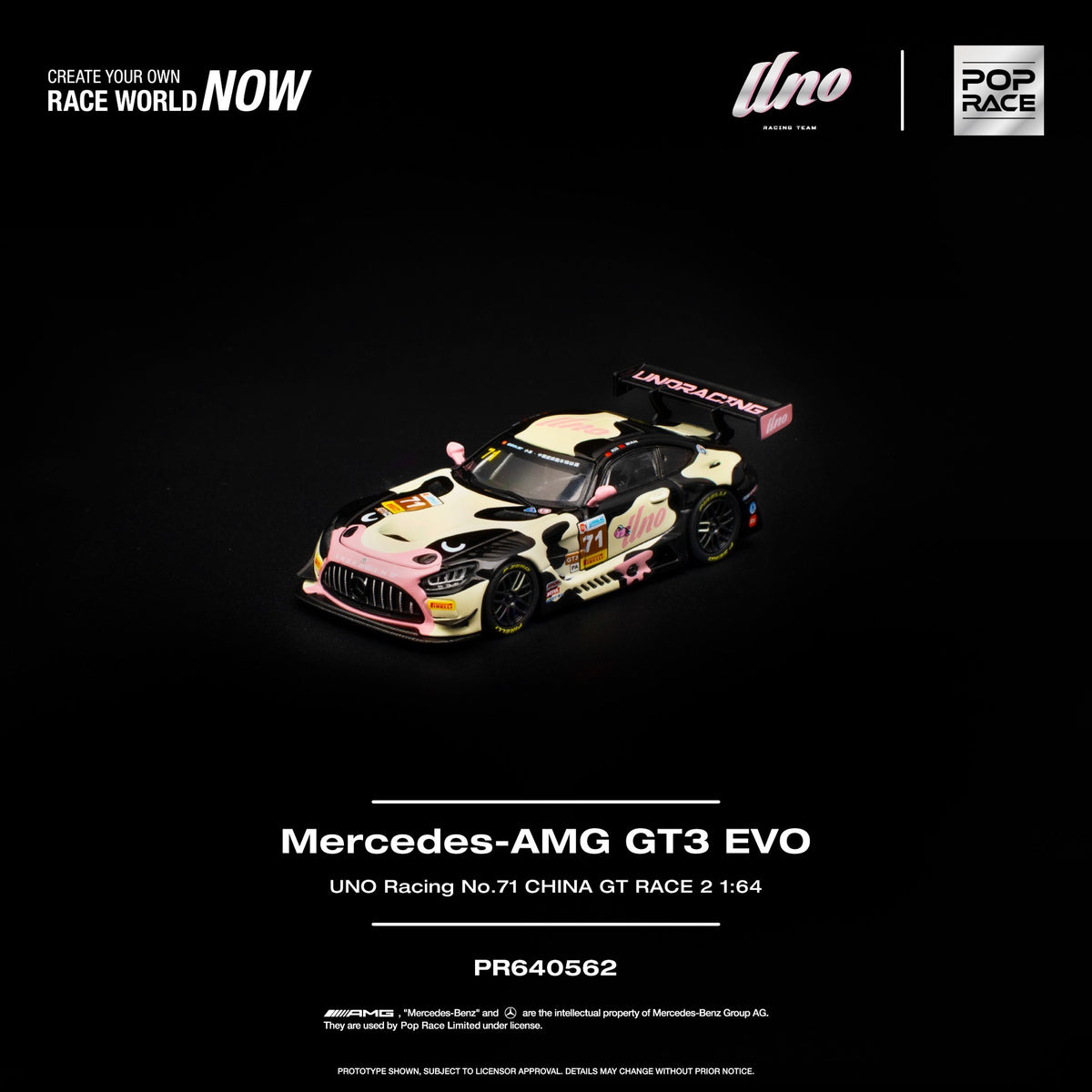 Pop Race - Pre-Order - Mercedes-AMG GT3 EVO "Mumu" - UNO Racing No.71 China GT Race 2 - PR640562