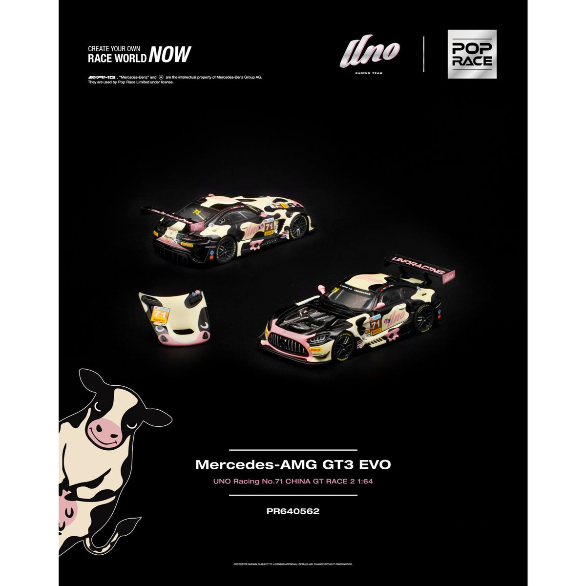 Pop Race - Pre-Order - Mercedes-AMG GT3 EVO "Mumu" - UNO Racing No.71 China GT Race 2 - PR640562