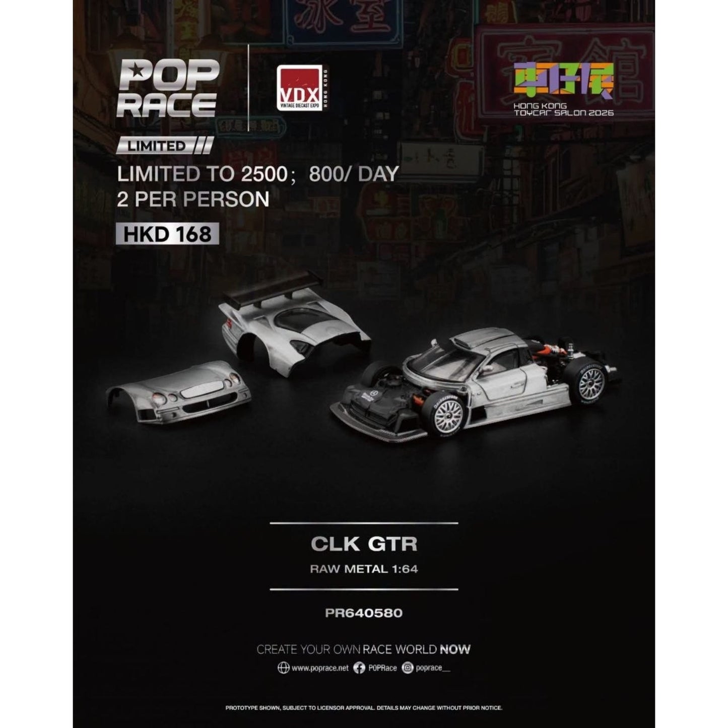 Pop Race - Pre-Order - CLK-GTR Raw Metal - Hong Kong ToyCar Salon 2026 - PR640580