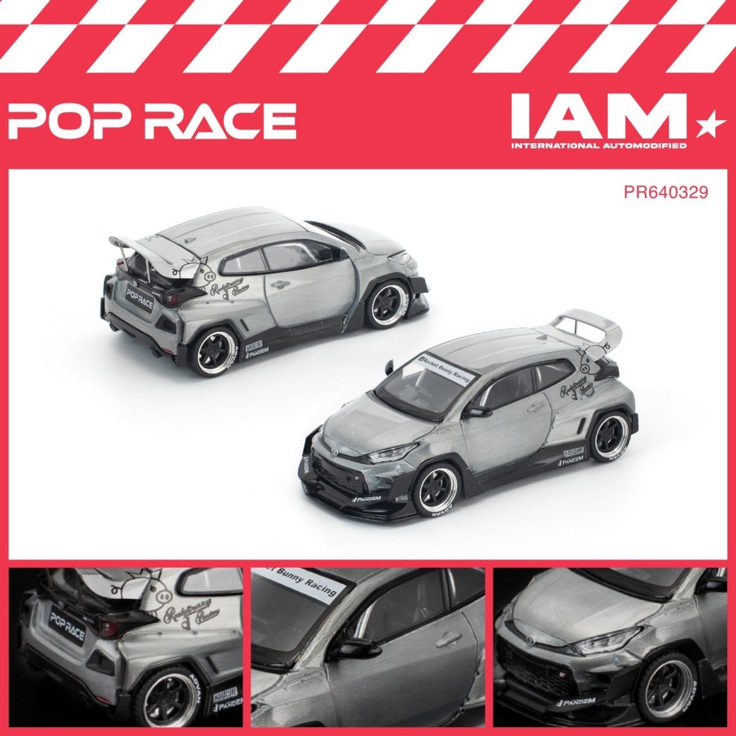 Pop Race - Pre-Order - IAM2025 Event Cars Set - Pandem Yaris raw metal & Skyline GT-R V8 Drift (Hakosuka) silver chrome