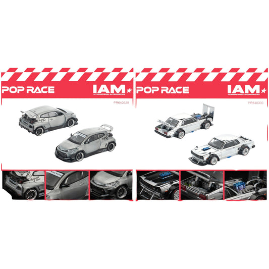 Pop Race - Pre-Order - IAM2025 Event Cars Set - Pandem Yaris raw metal & Skyline GT-R V8 Drift (Hakosuka) silver chrome