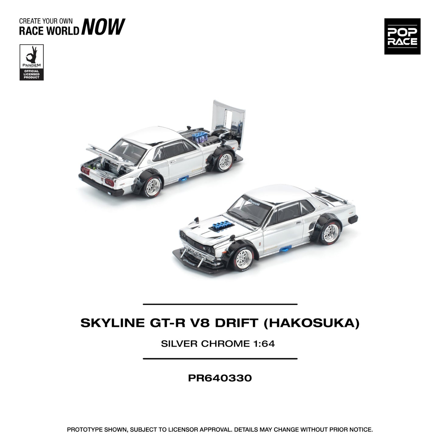 Pop Race - Pre-Order - IAM2025 Event Cars Set - Pandem Yaris raw metal & Skyline GT-R V8 Drift (Hakosuka) silver chrome
