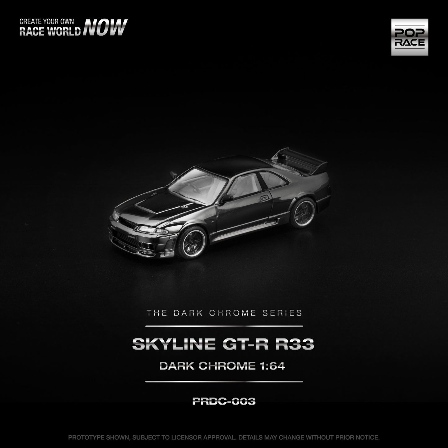 Pop Race - Pre-Order - Skyline GT-R R33, dark Chrome - The Dark Chrome Series - PRDC-003