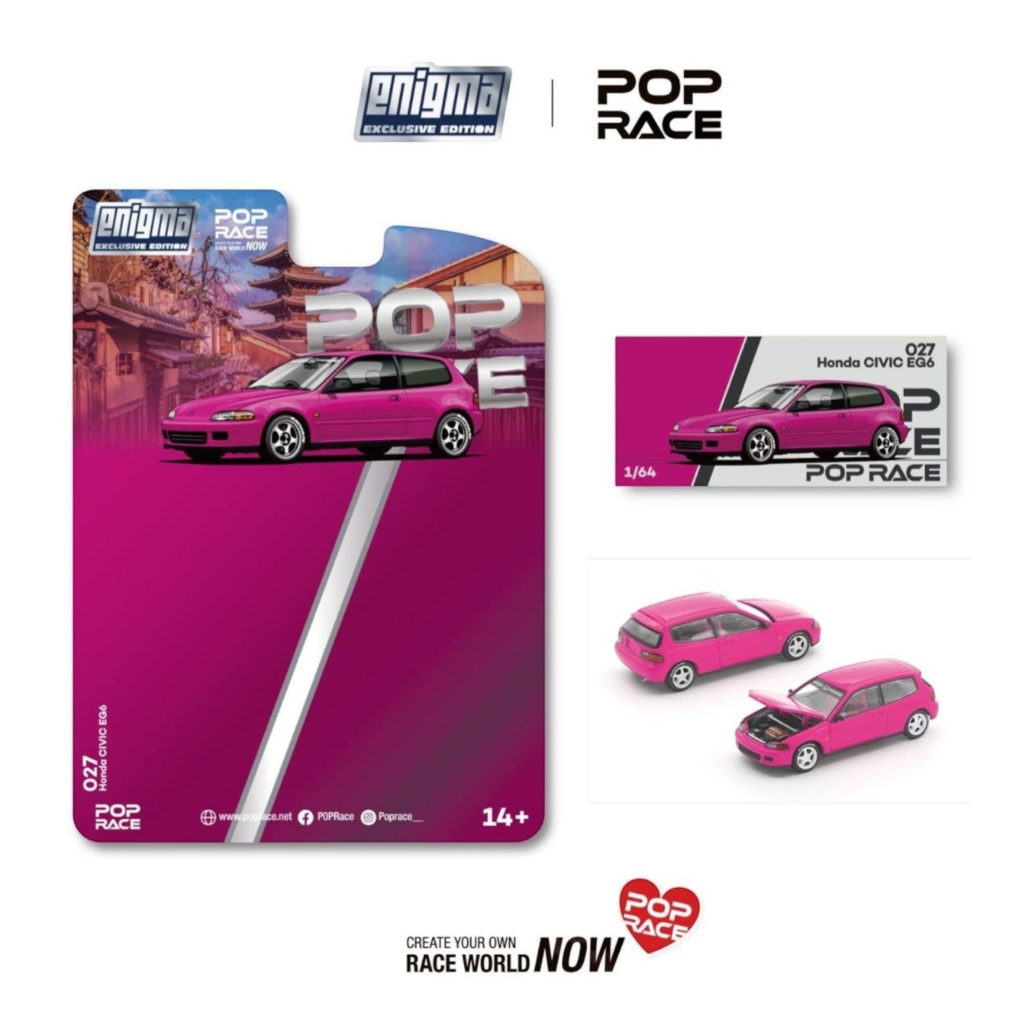 Pop Race x Enigma - Pre-Order - Honda Civic EG6, pink - PRE027