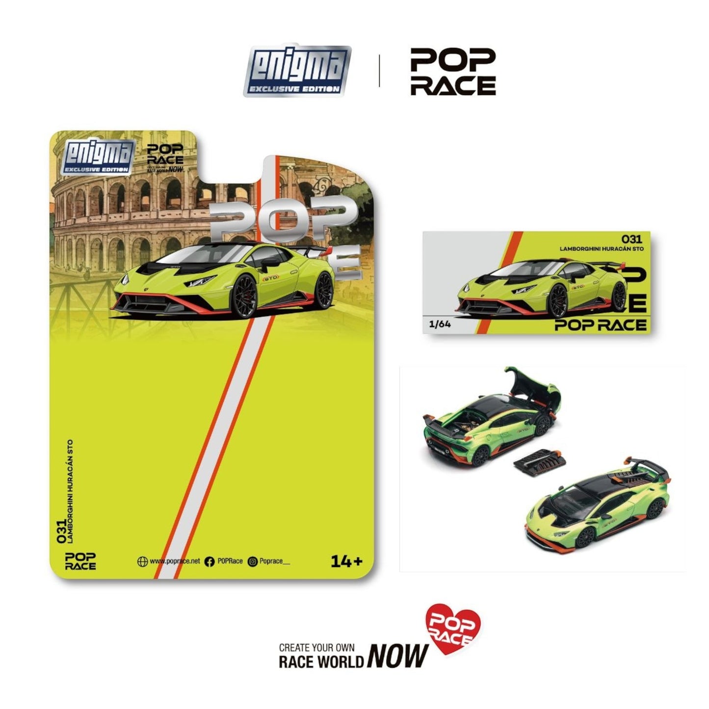 Pop Race x Enigma- Pre-Order -  Lamborghini Huracan STO - VERDE CITREA/ARACIO DAC - PRE031