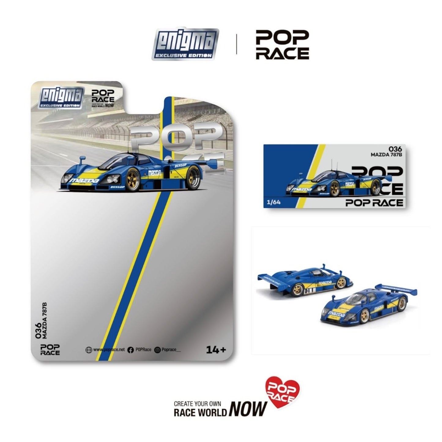 Pop Race x Enigma- Pre-Order - Mazda 787B, Racing blue/yellow - PRE036