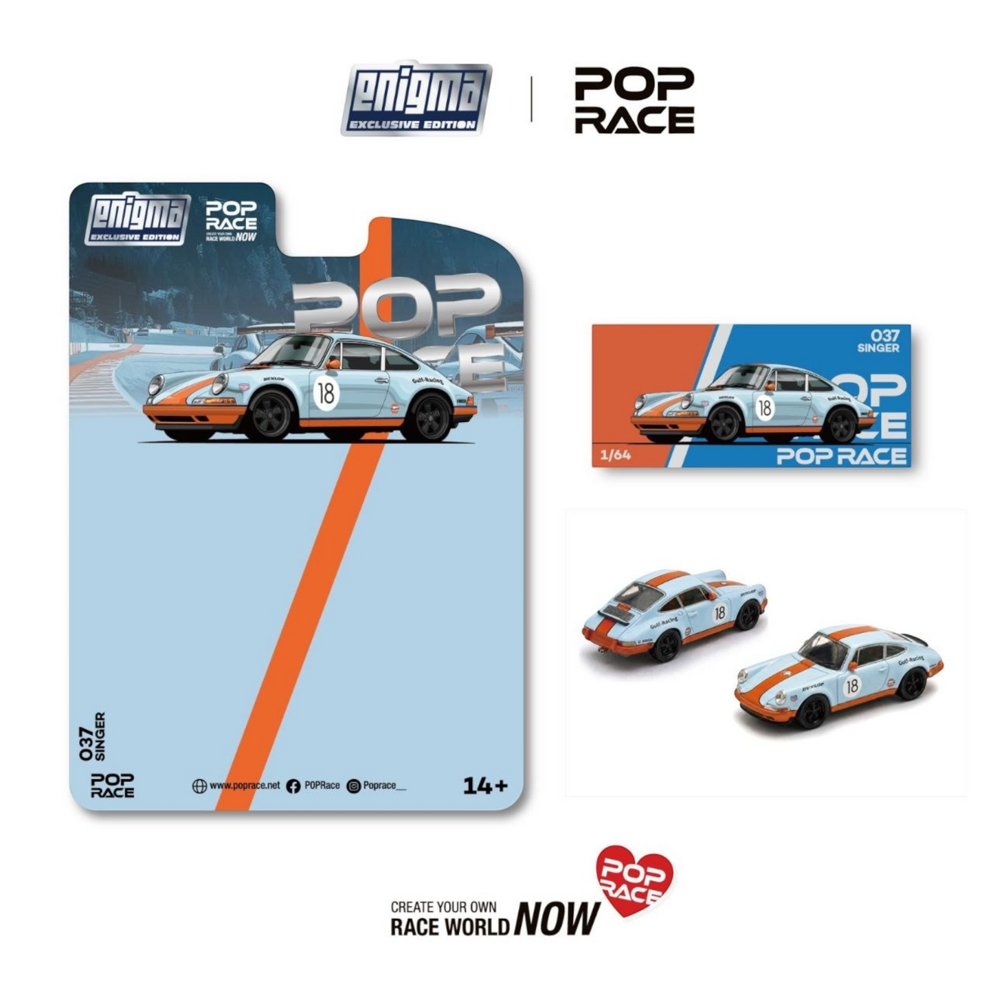 Pop Race x Enigma- Pre-Order - Singer Racing #18, orange/blue - PRE037