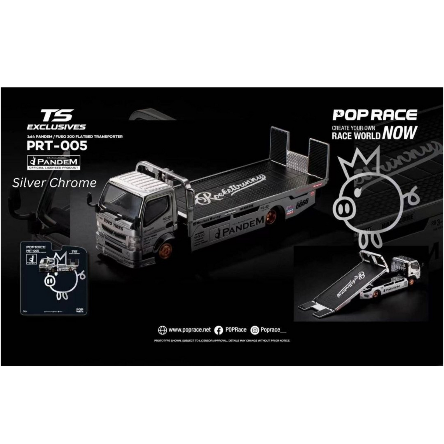Pop Race x Tokyo Station - Pre-Order - Pandem Fuso 300 Flatbed Truck, silver-chrome - PRT005