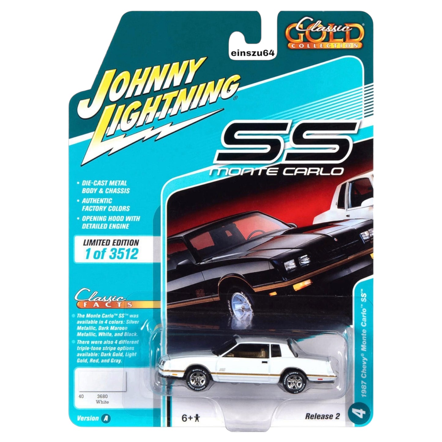 Johnny Lightning - Classic Gold - 1987 Chevrolet Monte Carlo SS white - JLSP104A - 1:64