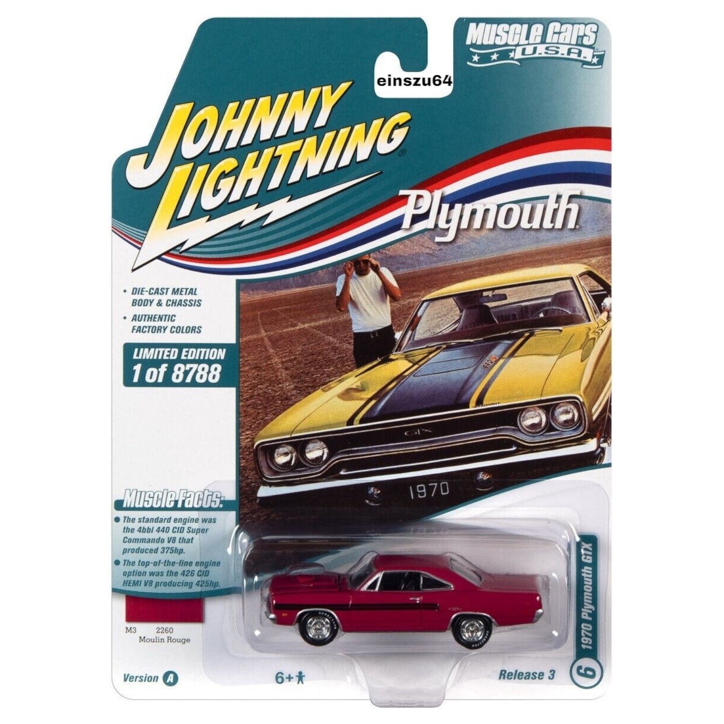 Johnny Lightning - Muscle Cars - 1970 Plymouth GTX, Moulin Rouge - JLSP177A - 1:64