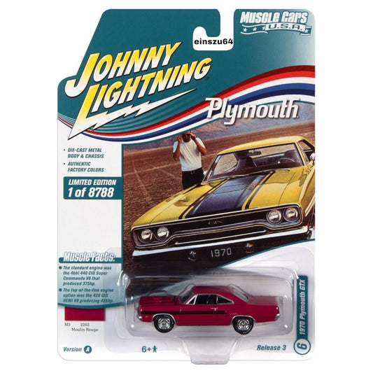 Johnny Lightning - Muscle Cars - 1970 Plymouth GTX, Moulin Rouge - JLSP177A - 1:64