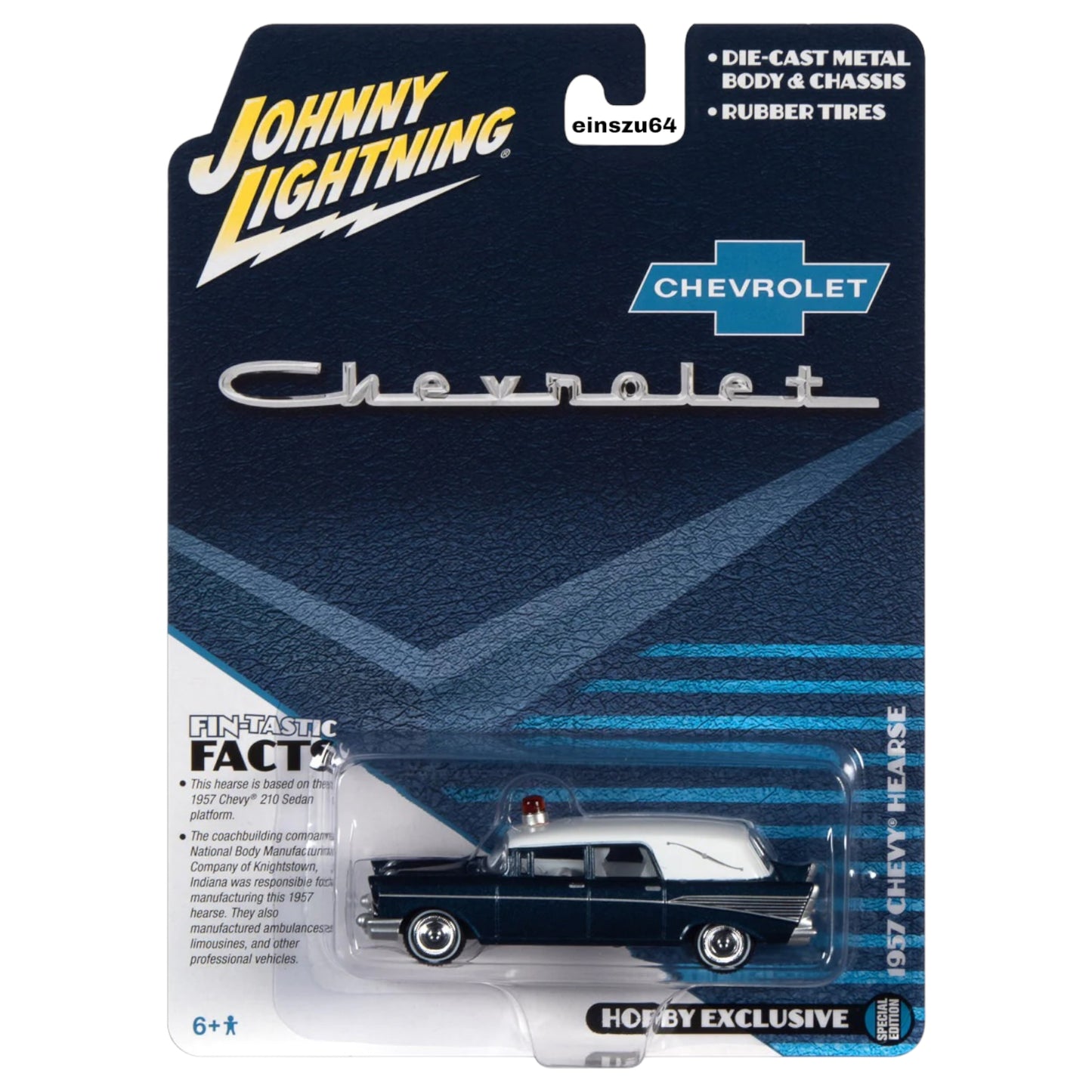 Johnny Lightning - 1957 Chevy Hearse Ambulance, metisse blue & white - JLSP131