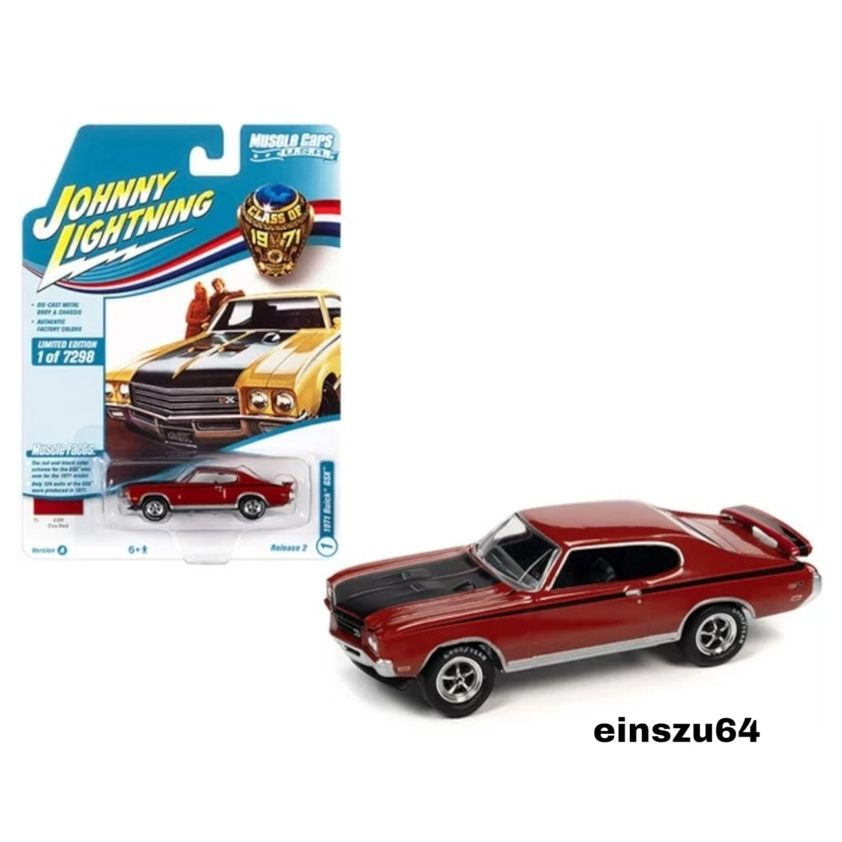 Johnny Lightning - Muscle Cars - 1971 Buick GSX, fire red with black & red side