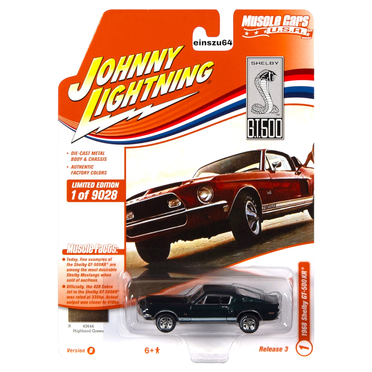 Johnny Lightning - Muscle Cars - 1968 Shelby GT500 KR, highland green - JLSP172A - 1:64