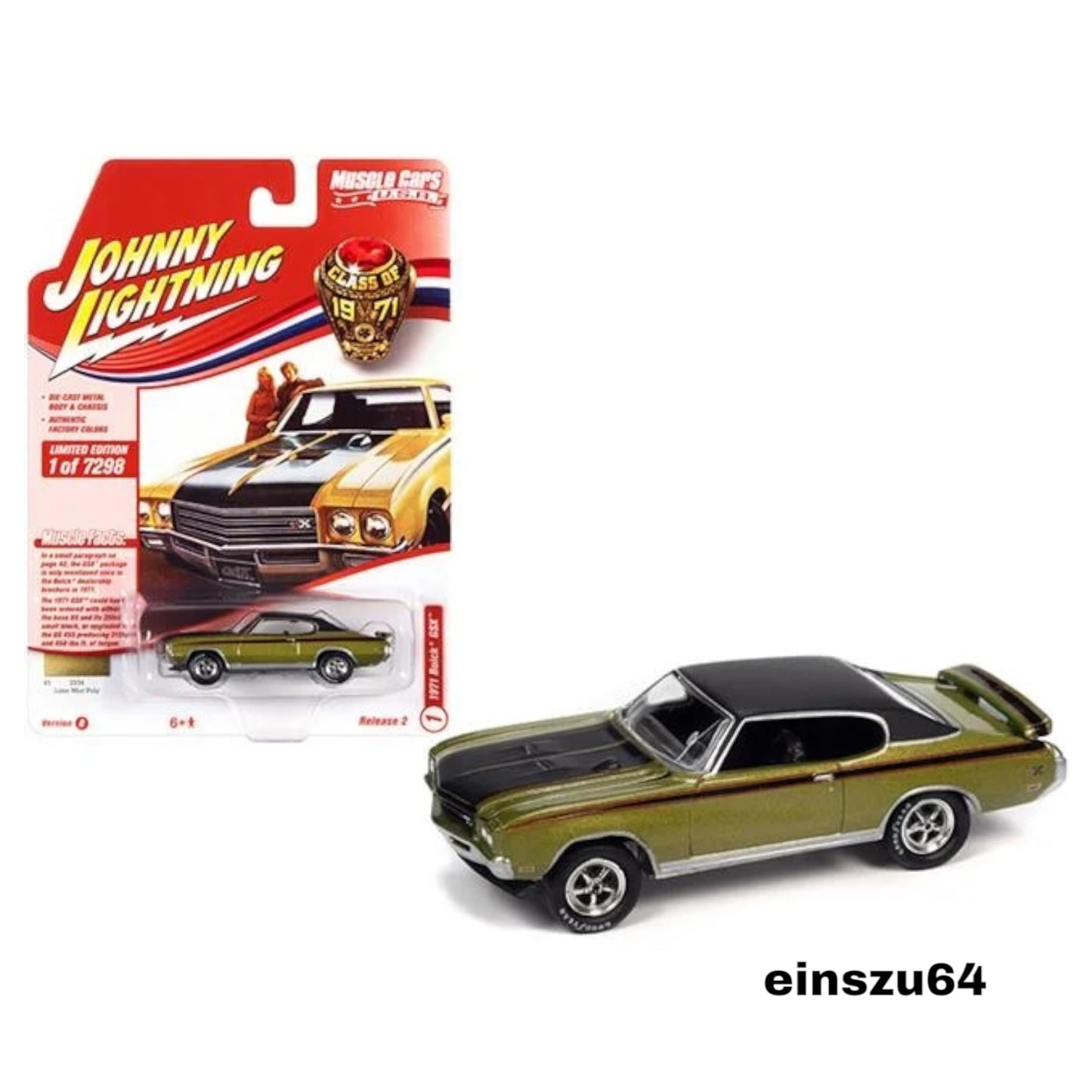 Johnny Lightning - Muscle Cars - 1971 Buick GSX, lime mist with black & red side - 1:64
