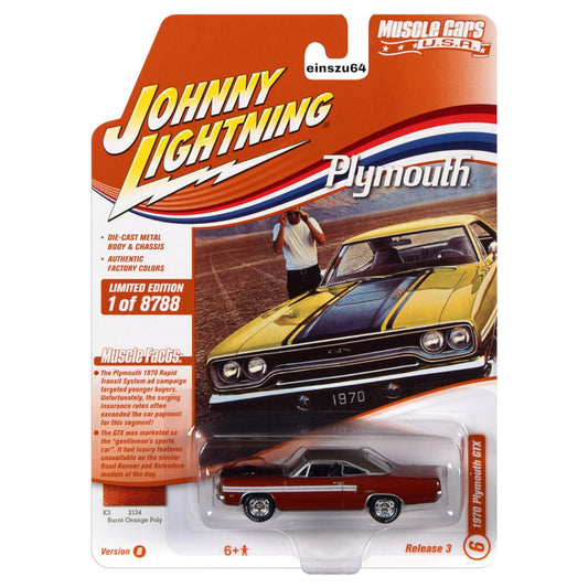Johnny Lightning - Muscle Cars - 1970 Plymouth GTX, Burnt Orange - JLSP177B - 1:64