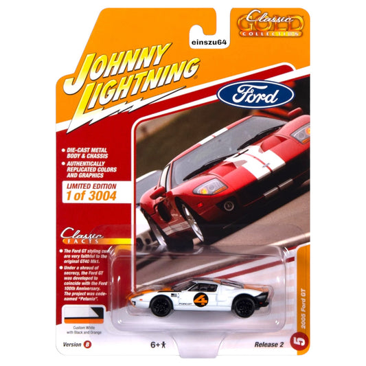 Johnny Lightning - 2005 Ford GT, white with orange & flat black - Classic Gold - JLSP357B