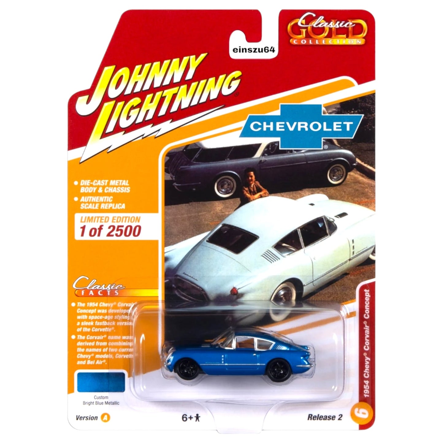 Johnny Lightning -  1954 Chevrolet Corvair Concept Car - blue met. - JLSP358A