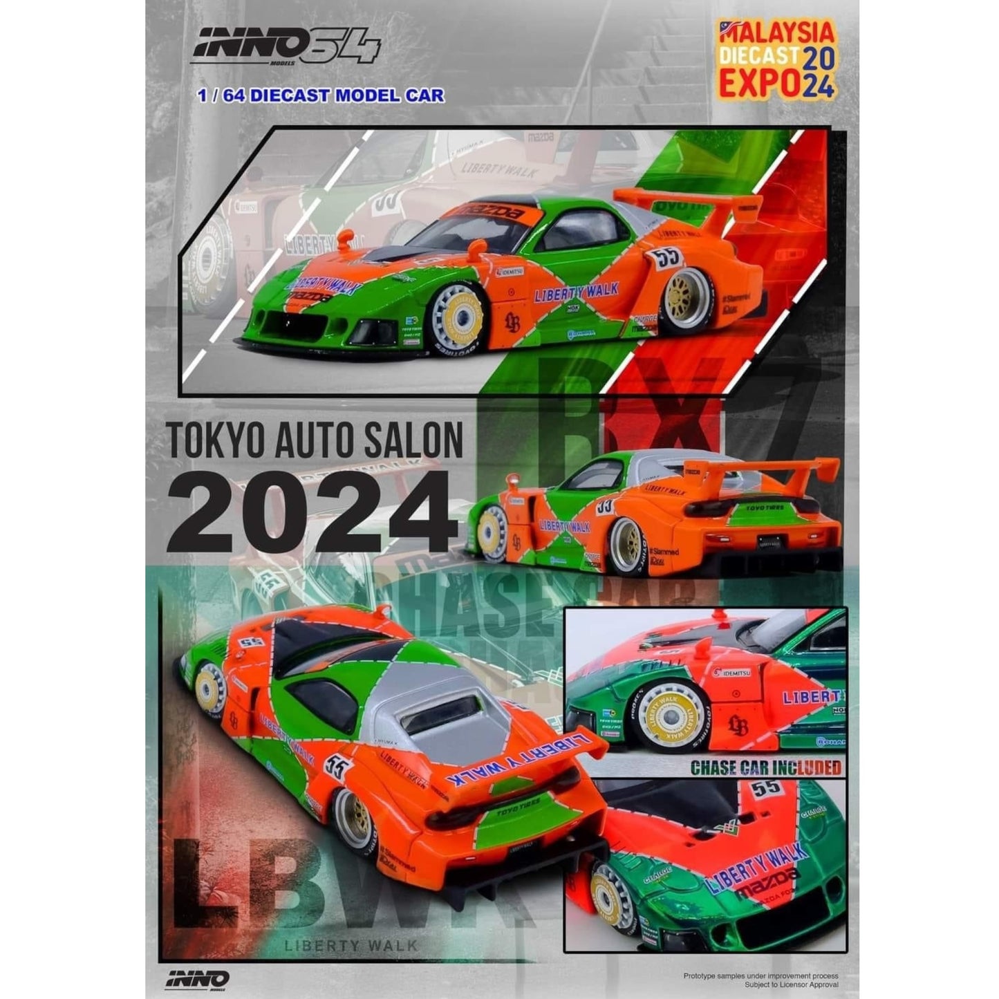 INNO64 - LBWK Mazda RX7 (FD3S) LB Super Silhouette, green/orange - 1:64 - IN64-LBWK-RX7-04