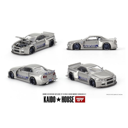 Mini GT Kaido House - Pre-Order - Nissan Skyline GT-R (R34) Kaido Works Shinjuku V1 - KHMG143 - 1:64