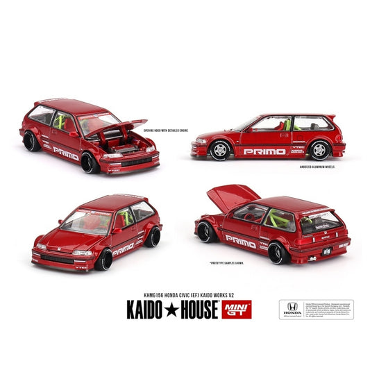 Mini GT Kaido House - Pre-Order - Honda Civic (EF) Kaido Works V2 - red - KHMG156 - 1:64