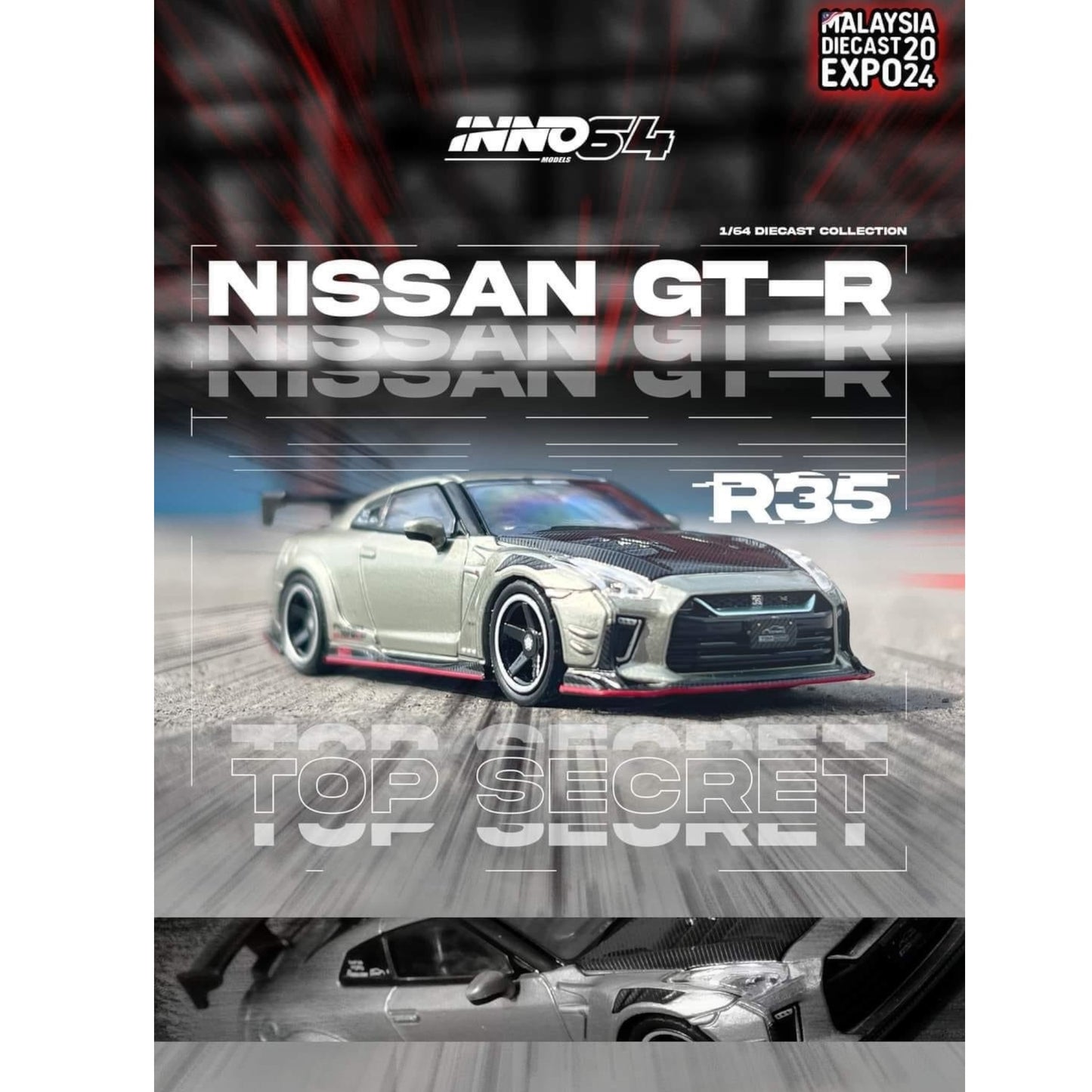 INNO64 - Nissan Skyline GT-R (R35) *Top Secret*, grey/black - 1:64 - IN64-R35TS-MDX24