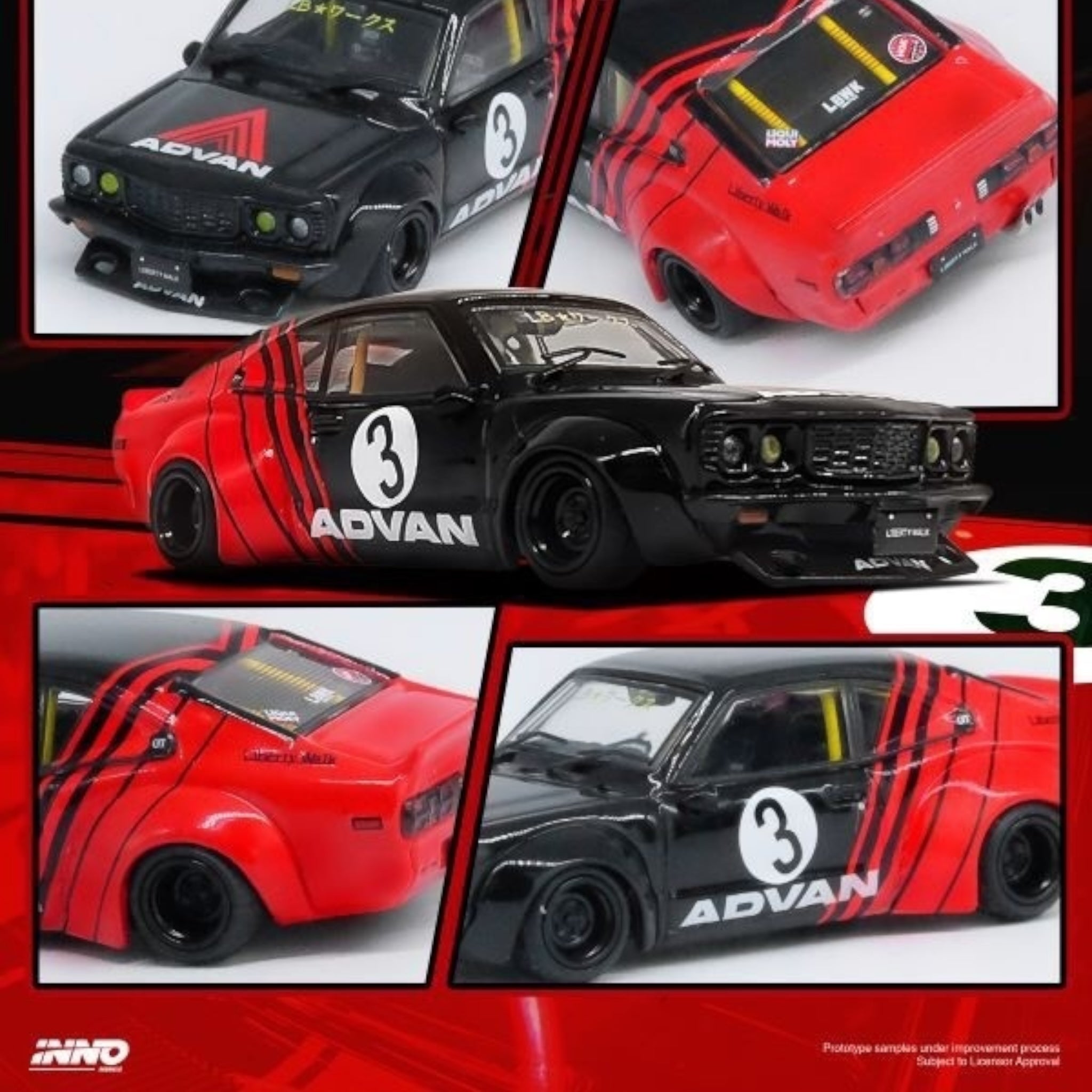 INNO64 - Pre-Order - LBWK Mazda RX3 Savanna *Advan Livery*, black/red ...