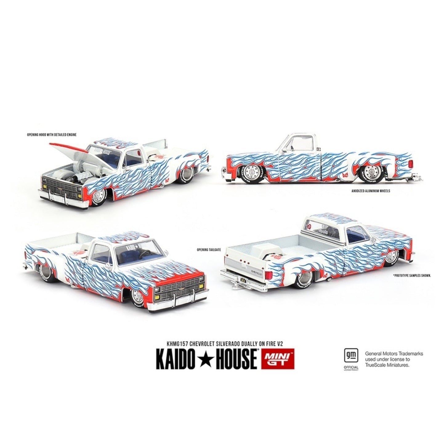 Mini GT Kaido House - Pre-Order - Chevrolet Silverado Dually on Fire V2 - KHMG157 - 1:64