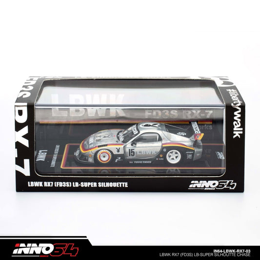 INNO64 - LBWK Mazda RX7 (FD3S) LB Super Silhouette, blue/orange/red - 1:64 - IN64-LBWK-RX7-03 - Chase Car