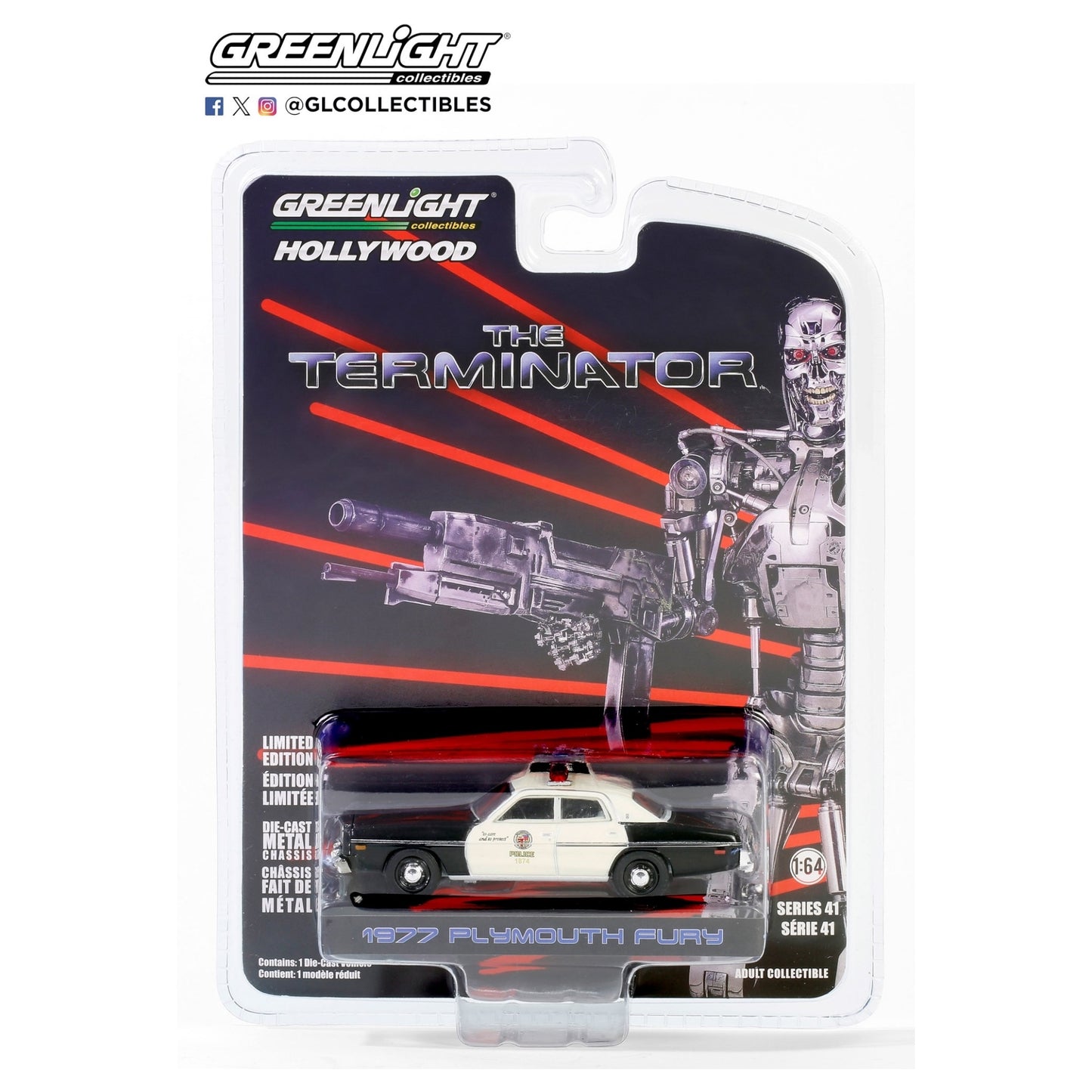 Greenlight - 1977 Plymouth Fury Metropolitan Police The Terminator (1984) - 62020-A - Hollywood 41 - 1:64