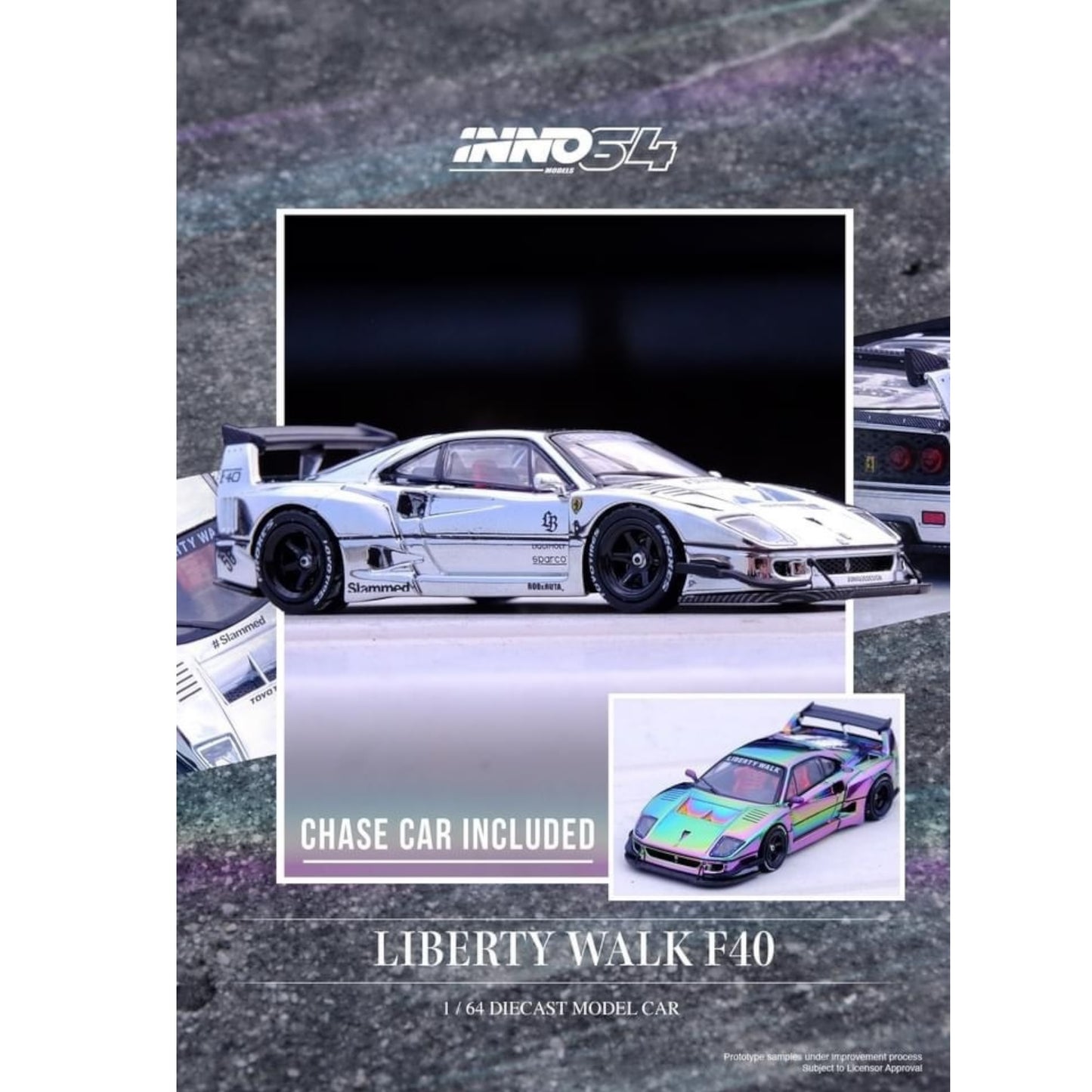 INNO64 - Pre-Order - LBWK Ferrari F40, chrome silver - 1:64 - IN64 