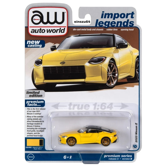 Auto World - 2023 Nissan Z, Ikazuchi Yellow w/Gloss Black - AWSP134B - 1:64