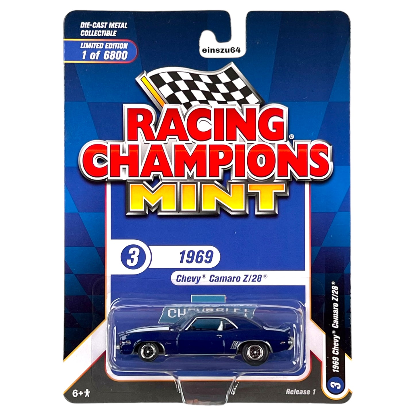 Racing Champions - 1969 Chevrolet Camaro, Royal Blue Metallic - RC013-3 - 1:64