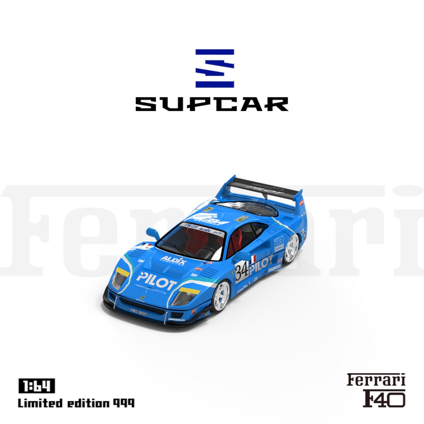 SuperCar Models - Pre-Order - Ferrari F40, blue - Pilot - SC64015