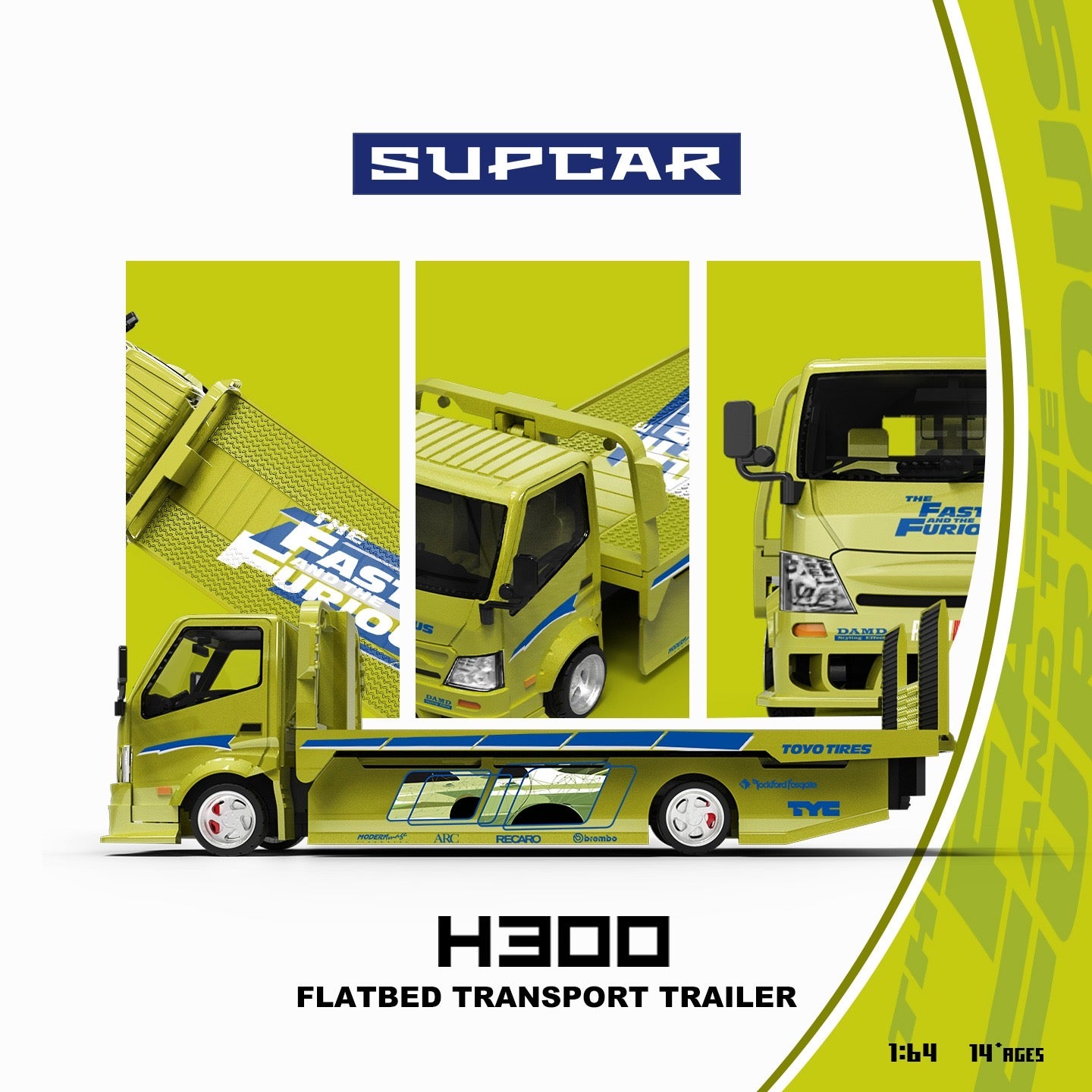 SuperCar - Pre-Order - H300 Flatbed Truck F&F -  Lime yellow - SC647251