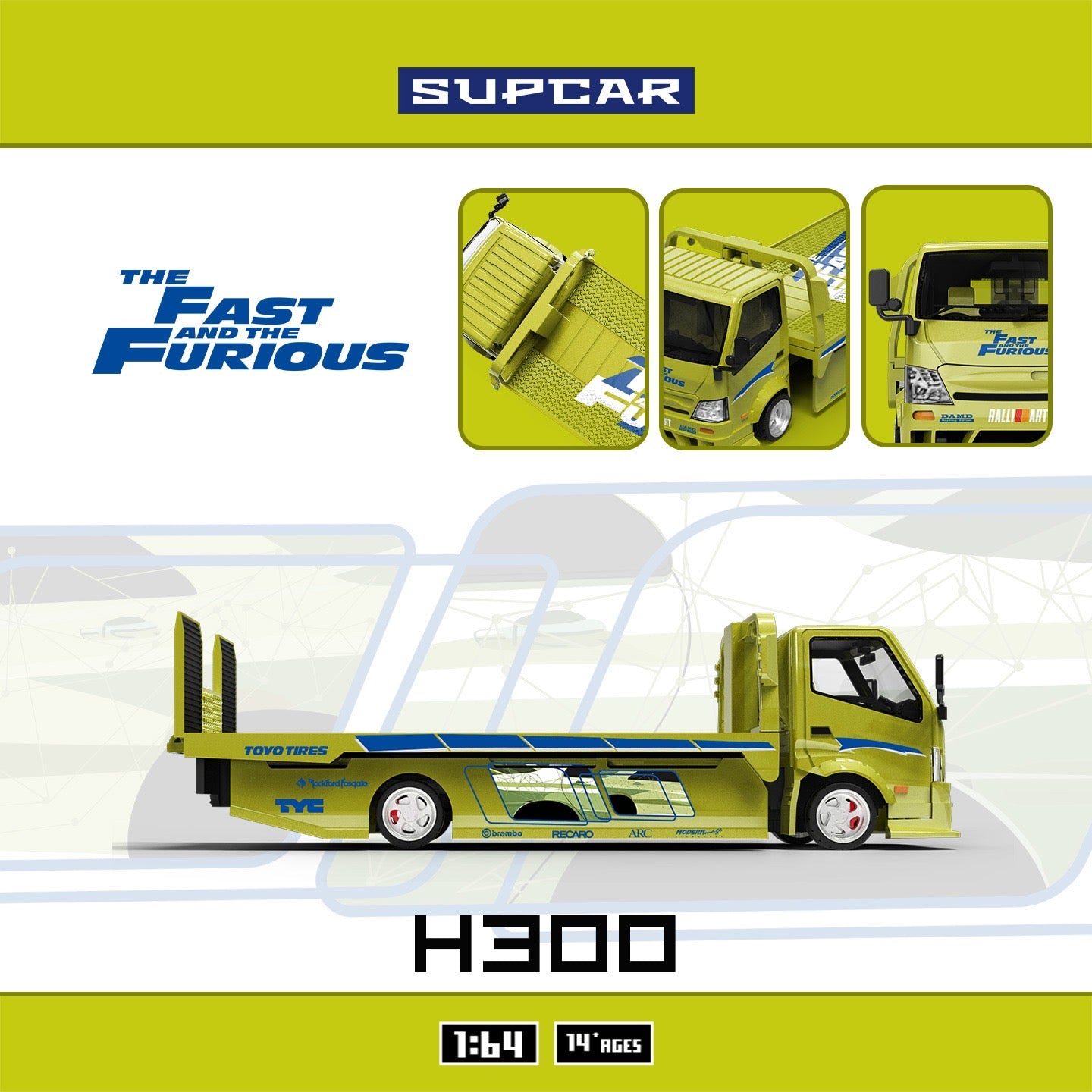SuperCar - Pre-Order - H300 Flatbed Truck F&F -  Lime yellow - SC647251