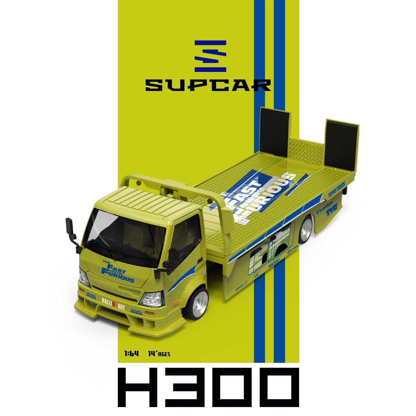SuperCar - Pre-Order - H300 Flatbed Truck F&F -  Lime yellow - SC647251
