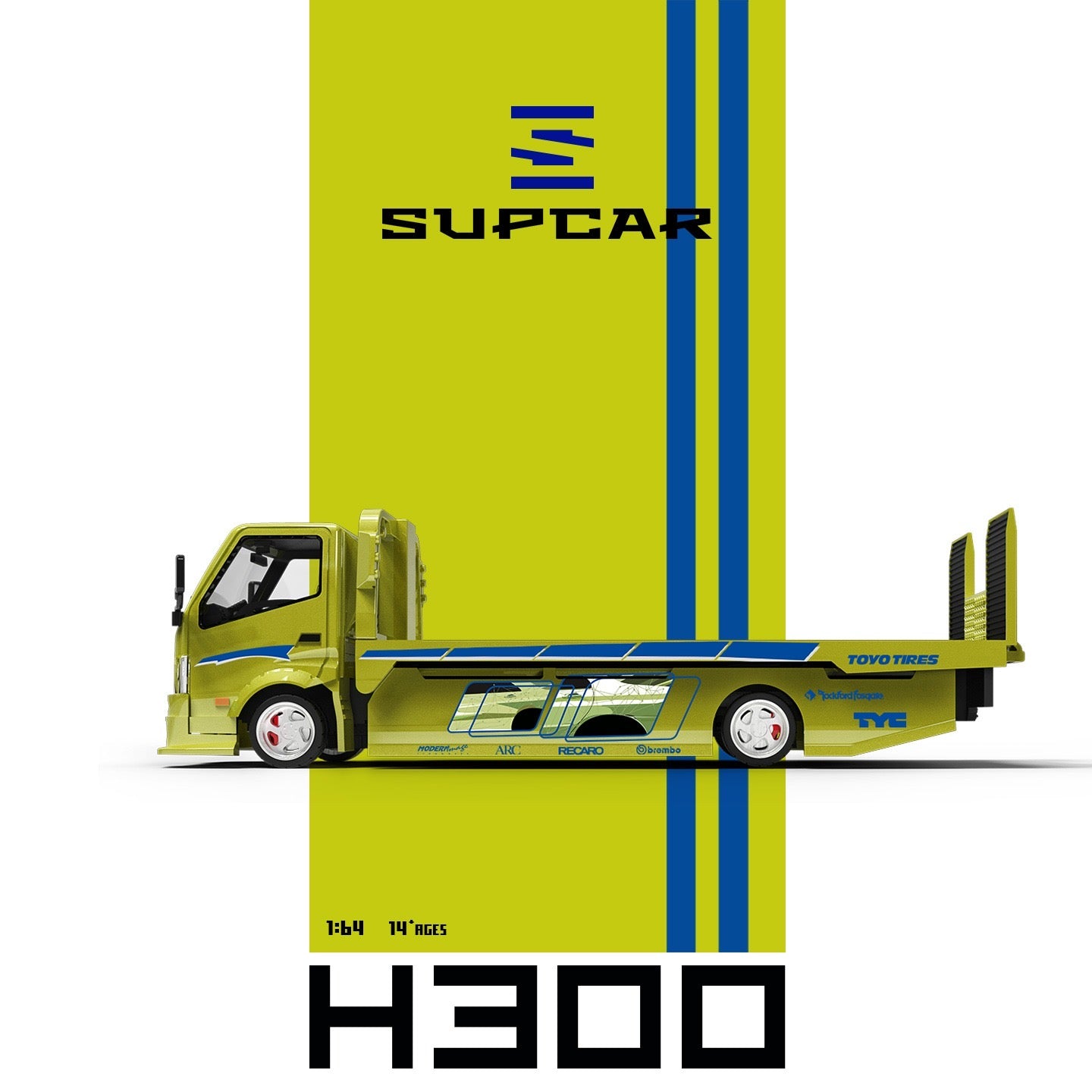 SuperCar - Pre-Order - H300 Flatbed Truck F&F -  Lime yellow - SC647251