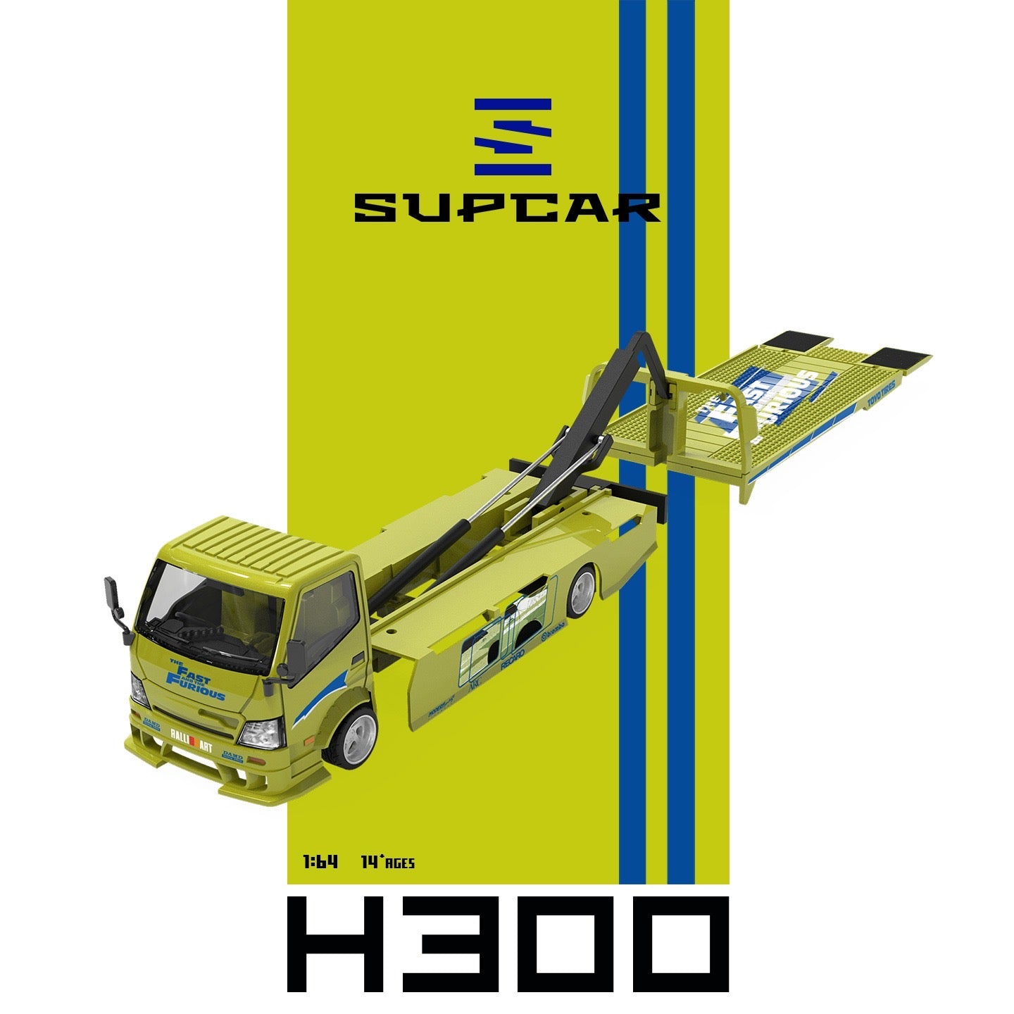SuperCar - Pre-Order - H300 Flatbed Truck F&F -  Lime yellow - SC647251