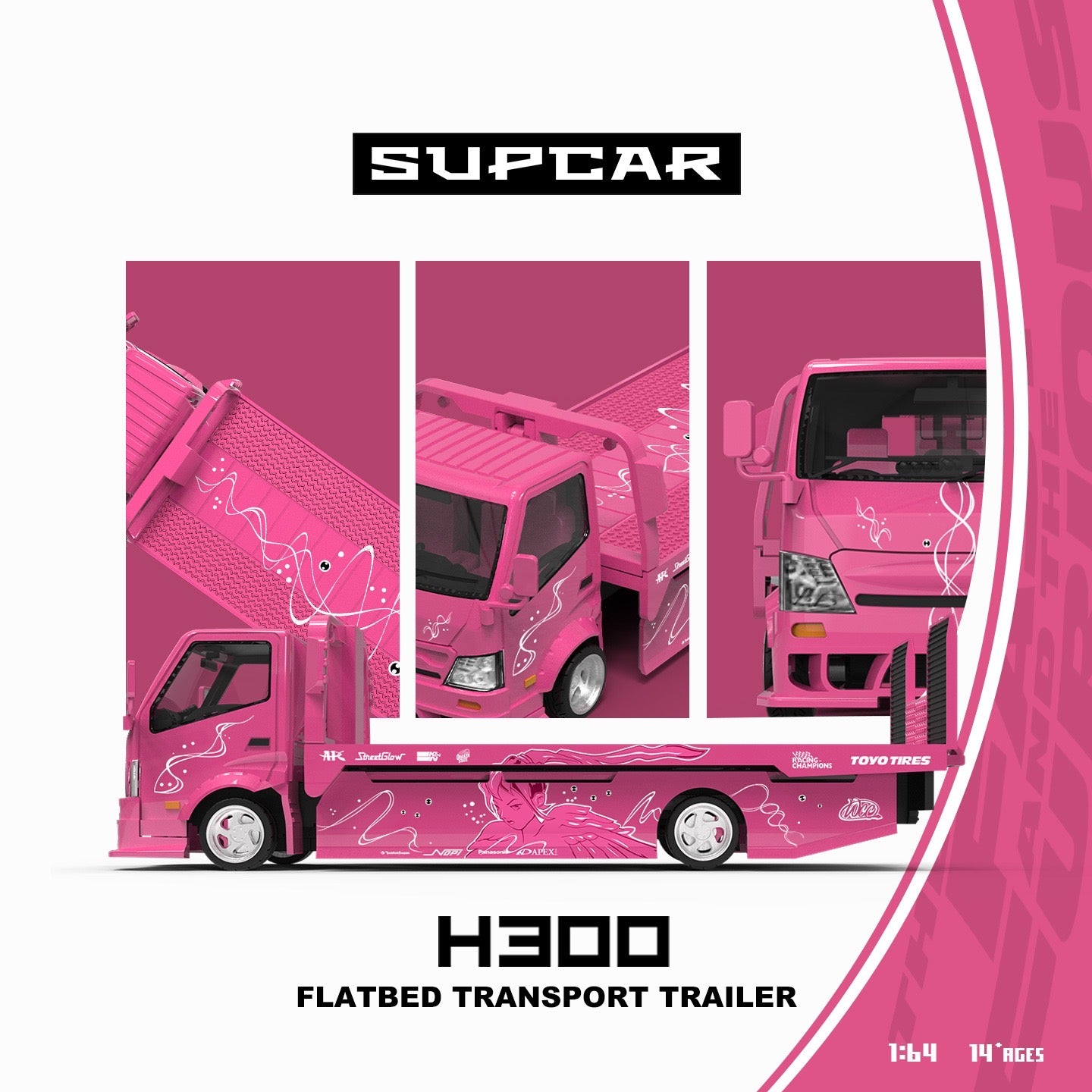 SuperCar - Pre-Order - H300 Flatbed Transport Trailer - pink Wing - SC647255
